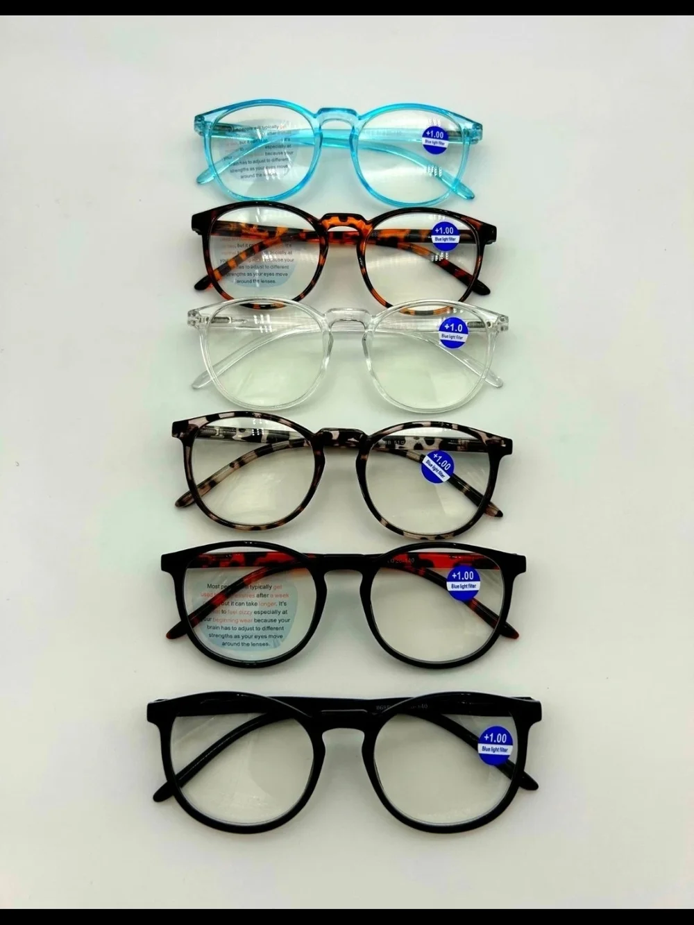 GIBLOGO +1.00 Blue Light Blocking Reading Glasses 6 Pack Mixed Colors Case